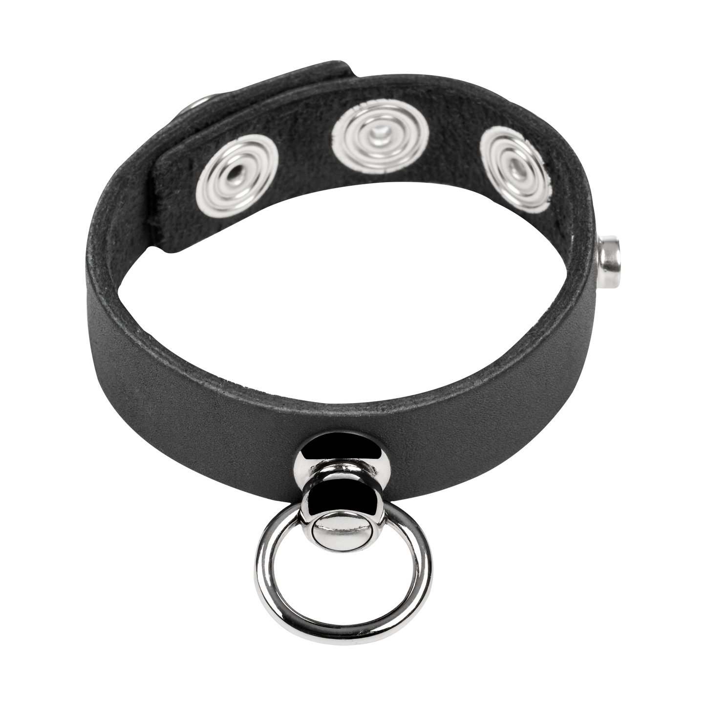 Rimba - Leren Cockring met Metalen O-Ring - Zwart & Zilver-Erotiekvoordeel.nl