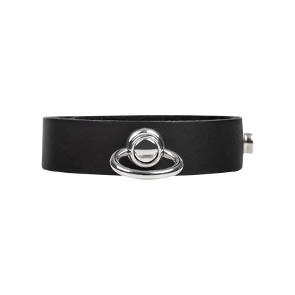 Rimba - Leren Cockring met Metalen O-Ring - Zwart & Zilver-Rimbastore.com