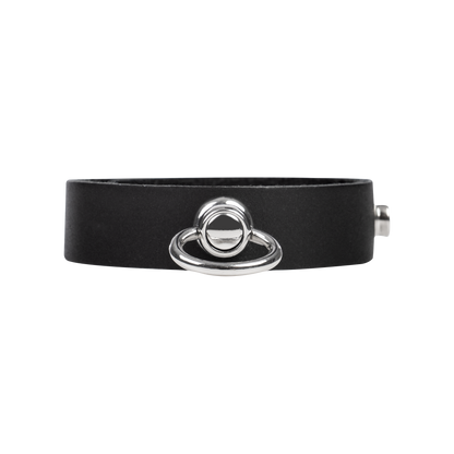 Rimba - Leren Cockring met Metalen O-Ring - Zwart & Zilver-Erotiekvoordeel.nl