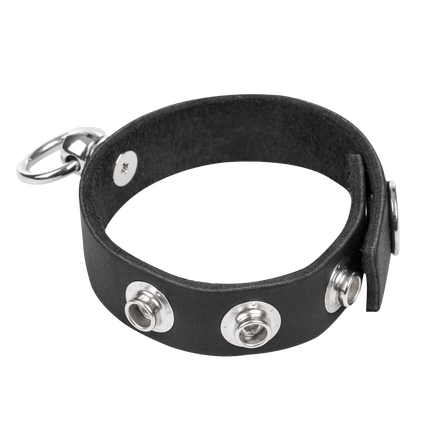 Rimba - Leren Cockring met Metalen O-Ring - Zwart & Zilver-Rimbastore.com