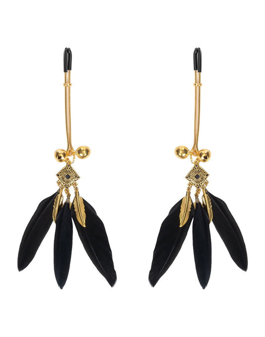 Rimba - Tepelklemmen met Veren - Zwart/Goud-Erotiekvoordeel.nl