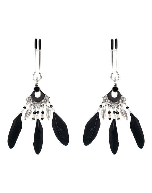 Rimba - Tepelklemmen met Veren - Zwart/Zilver-Erotiekvoordeel.nl