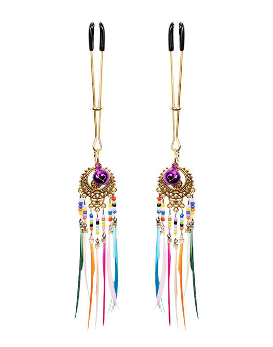 Rimba - Tepelklemmen met Kraaltjes en Veren - Multicolour-Erotiekvoordeel.nl