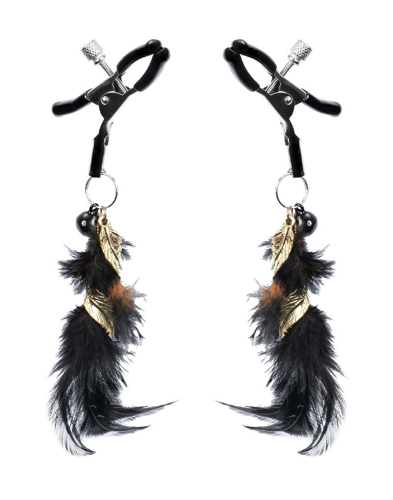 Rimba - Tepelklemmen met Zwarte Veertjes en Gouden Hangertjes - Zwart/Goud-Rimbastore.com