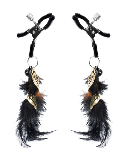 Rimba - Tepelklemmen met Zwarte Veertjes en Gouden Hangertjes - Zwart/Goud-Rimbastore.com