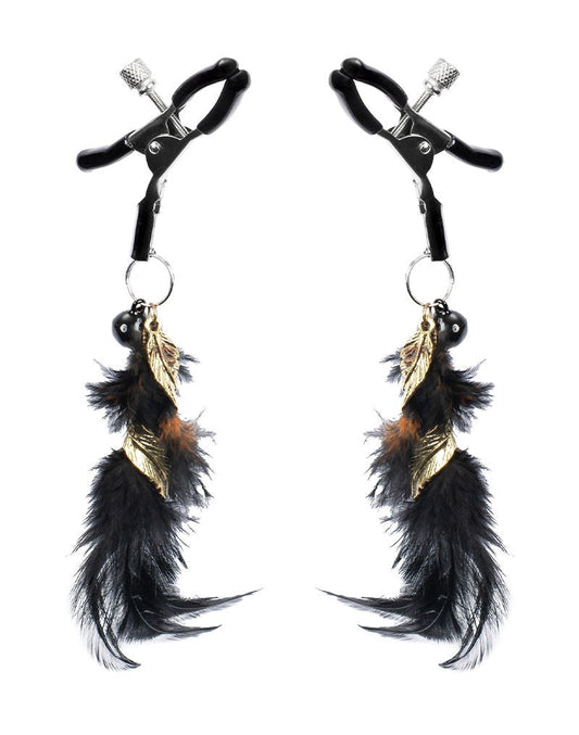Rimba - Tepelklemmen met Zwarte Veertjes en Gouden Hangertjes - Zwart/Goud-Erotiekvoordeel.nl