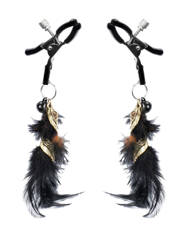 Rimba - Tepelklemmen met Zwarte Veertjes en Gouden Hangertjes - Zwart/Goud-Rimbastore.com