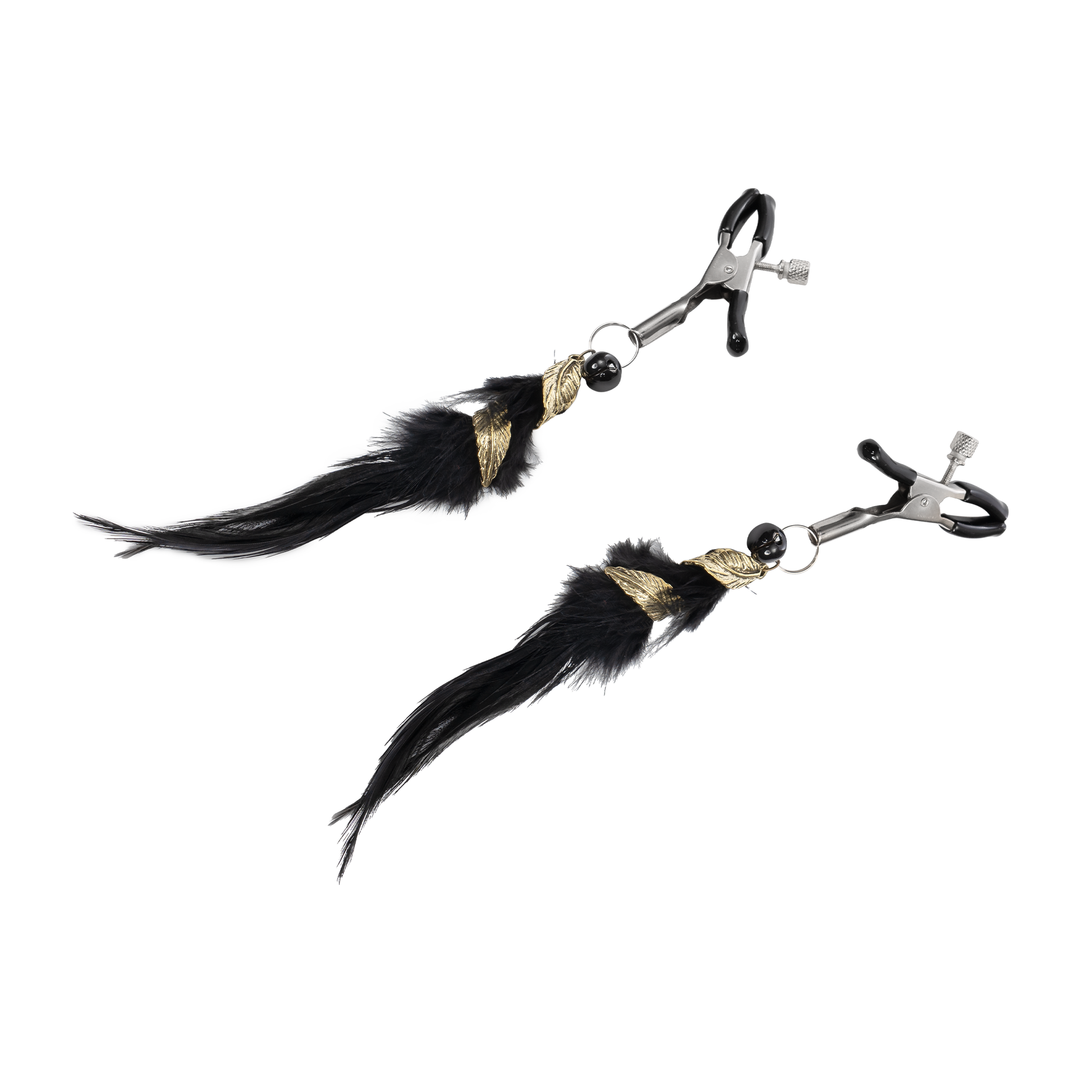 Rimba - Tepelklemmen met Zwarte Veertjes en Gouden Hangertjes - Zwart/Goud-Rimbastore.com