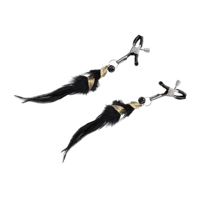 Rimba - Tepelklemmen met Zwarte Veertjes en Gouden Hangertjes - Zwart/Goud-Rimbastore.com