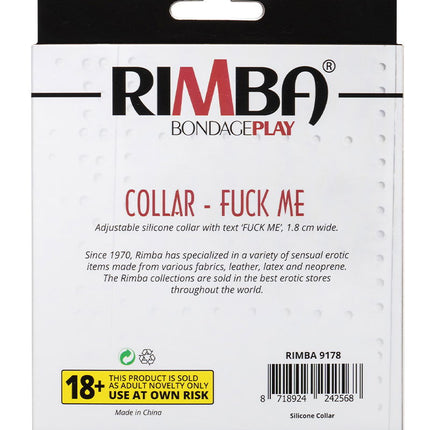 Rimba - Halsband - Collar Met Tekst - FUCK ME - Siliconen - Zwart-Erotiekvoordeel.nl