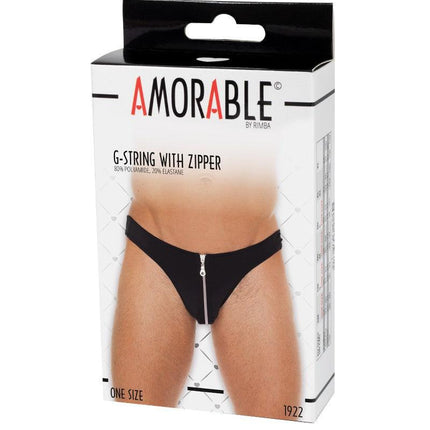 Amorable - Zwarte Heren Slip Met Ritsje Aan Voorkant - Mannen Tanga - One Size-Erotiekvoordeel.nl