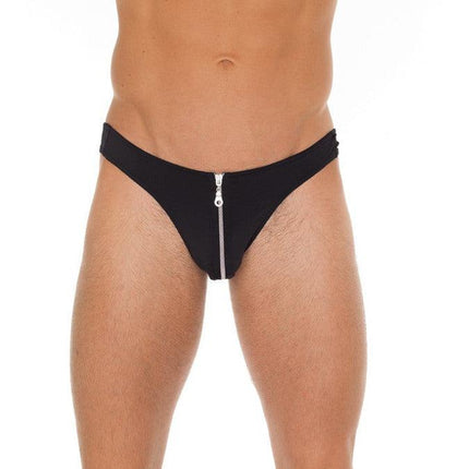 Amorable - Zwarte Heren Slip Met Ritsje Aan Voorkant - Mannen Tanga - One Size-Erotiekvoordeel.nl