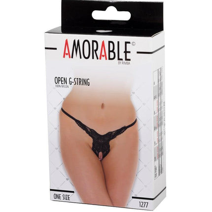 Amorable - Erotische String - Luxe Kanten String Met Open Kruis en Vleugel Motief - Zwart - One Size-Erotiekvoordeel.nl