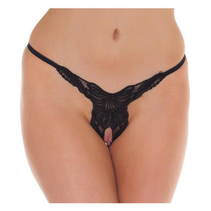 Amorable - Erotische String - Luxe Kanten String Met Open Kruis en Vleugel Motief - Zwart - One Size-Erotiekvoordeel.nl