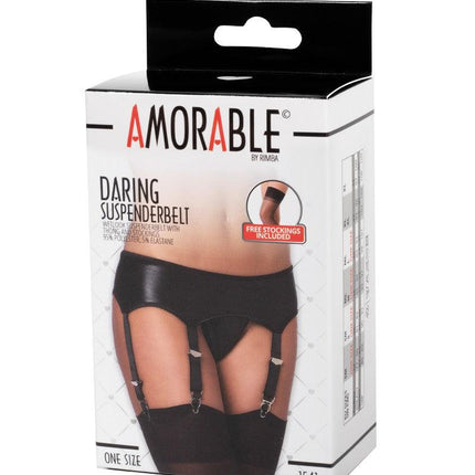 Amorable - Wetlook Jarretelgordel Met Slip En Kousen - Zwart - One Size-Erotiekvoordeel.nl
