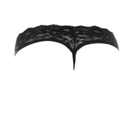 Amorable - G String - Open Kruis - One Size - Zwart - Burlesque Slipje Met Kanten Ruche-Erotiekvoordeel.nl