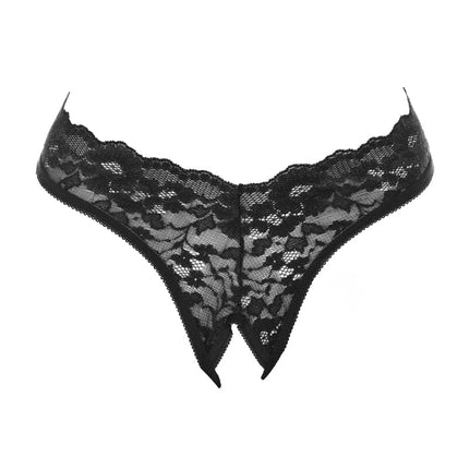Amorable - G String - Open Kruis - One Size - Zwart - Burlesque Slipje Met Kanten Ruche-Erotiekvoordeel.nl