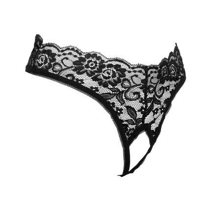 Amorable - G String - Open Kruis - One Size - Zwart - Burlesque Slipje Met Kanten Ruche-Erotiekvoordeel.nl