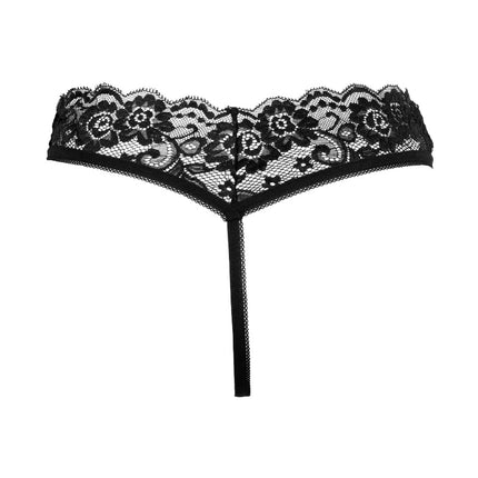 Amorable - G String - Open Kruis - One Size - Zwart - Burlesque Slipje Met Kanten Ruche-Erotiekvoordeel.nl