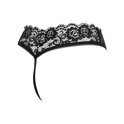 Amorable - G String - Open Kruis - One Size - Zwart - Burlesque Slipje Met Kanten Ruche-Erotiekvoordeel.nl