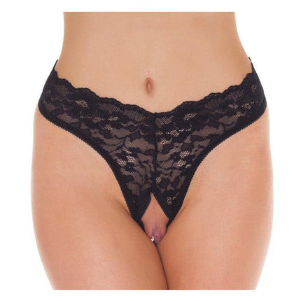 Amorable - G String - Open Kruis - One Size - Zwart - Burlesque Slipje Met Kanten Ruche-Erotiekvoordeel.nl