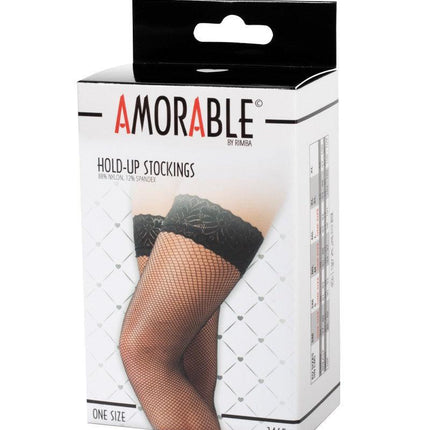 Amorable - Erotische Kousen - Hold-up Visnet Kousen - Zwart - One Size-Erotiekvoordeel.nl