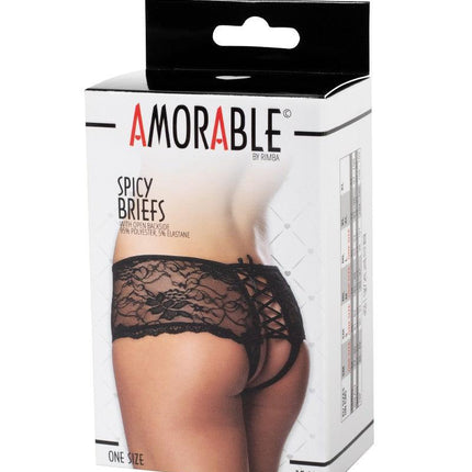 Amorable - Erotische Slip - Kanten Knicker Met Open achterkant - Zwart - One Size-Erotiekvoordeel.nl