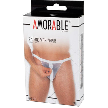 Amorable - Erotische String - Doorzichtige Witte Slip Met Rits Voor Heren - One Size - Polyamide-Erotiekvoordeel.nl