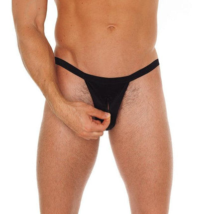 Amorable - Erotische String - Heren Slip Met Rits aan Voorkant - Zwart - One Size - Polyamide-Erotiekvoordeel.nl