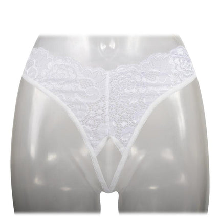 Amorable - Erotische String - Kanten Slip Met Open Kruis - Burlesque Uitstraling - Wit - One Size-Erotiekvoordeel.nl