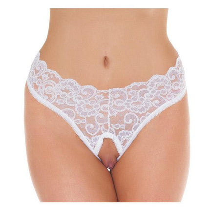 Amorable - Erotische String - Kanten Slip Met Open Kruis - Burlesque Uitstraling - Wit - One Size-Erotiekvoordeel.nl