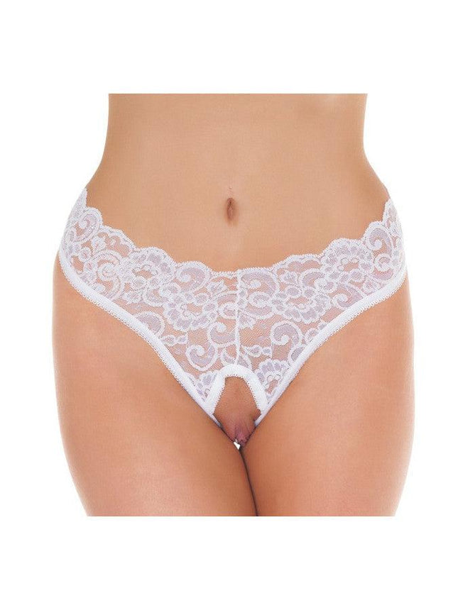 Amorable - Erotische String - Kanten Slip Met Open Kruis - Burlesque Uitstraling - Wit - One Size-Erotiekvoordeel.nl