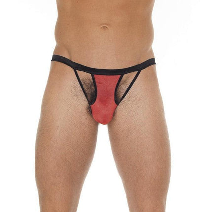 Amorable - Erotische String - Rood Zwarte Herenstring Met Opengewerkte Details Voorkant - Mannen Slip - One Size - Polyamide-Erotiekvoordeel.nl