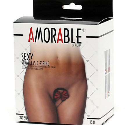 Amorable - Erotische String - Strapless Mini String Met Rood Strikje -C String - Rood Zwart - One Size-Erotiekvoordeel.nl