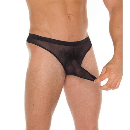 Amorable - Erotische String - Transparante Heren Slip Met Penis Slurf - Zwart - One Size - Polyamide-Erotiekvoordeel.nl