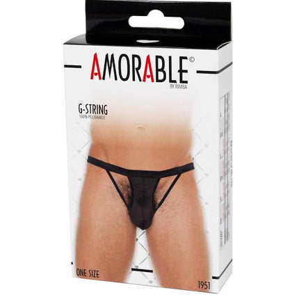 Amorable - Herenstring - Opengewerkte Details Voorkant - One Size - Zwart-Erotiekvoordeel.nl