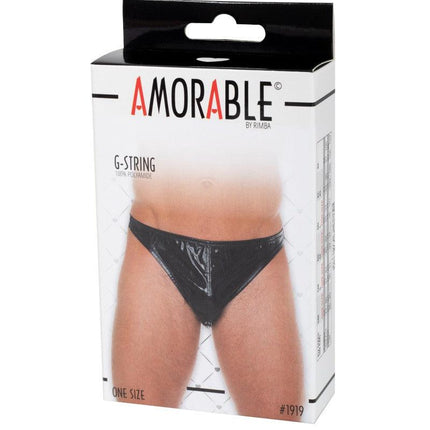Amorable - Erotische String voor Mannen - Verleidelijke Zwarte Lak Look Slip - One Size-Erotiekvoordeel.nl