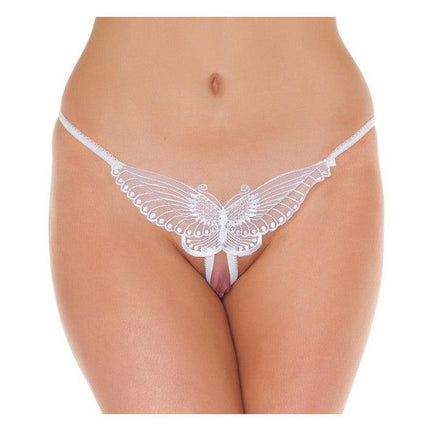 Amorable - Luxe Kanten Vlinder String Met Open Kruis - Wit-Erotiekvoordeel.nl