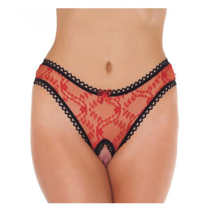 Amorable - ransparant Slipje Met Open Kruis - Rood/Zwart-Erotiekvoordeel.nl