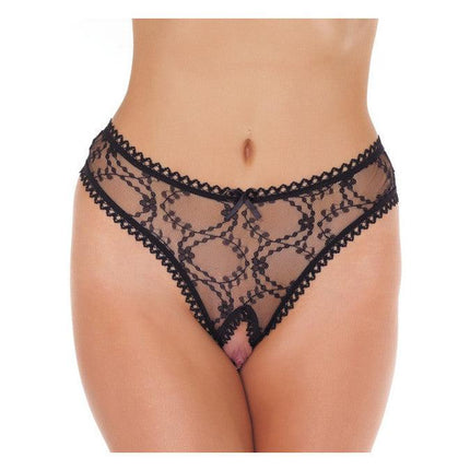 Amorable - Transparante Kanten String Met Open Kruis - Zwart-Erotiekvoordeel.nl