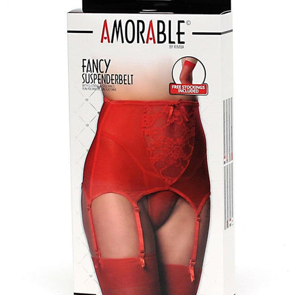 Amorable - Vintage stijl jarretelgordel Met String En Kousen - Rood-Erotiekvoordeel.nl