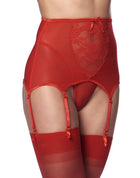 Amorable - Vintage stijl jarretelgordel Met String En Kousen - Rood-Erotiekvoordeel.nl