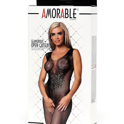 Amorable - Visnet Catsuit Met Fantasie motief - Zwart-Erotiekvoordeel.nl