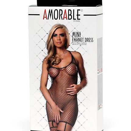 Amorable - Visnet Mini Jurkje Met visnet Kousen - Zwart/Zilver-Erotiekvoordeel.nl
