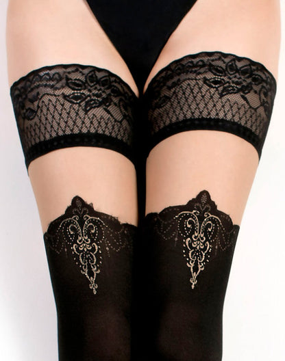 Ballerina - Fantasy Hold Ups Elegant Baroque - Kousen - 50/20 denier - Zwart-Erotiekvoordeel.nl