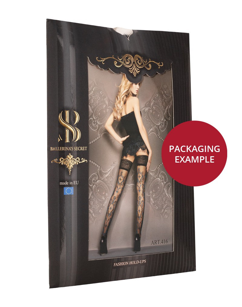 Ballerina - Fantasy Hold Ups Elegant Baroque - Kousen - 50/20 denier - Zwart-Erotiekvoordeel.nl
