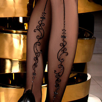 Ballerina - Fantasy Tights Celestial Scroll - Panty - 20 denier - Zwart-Erotiekvoordeel.nl