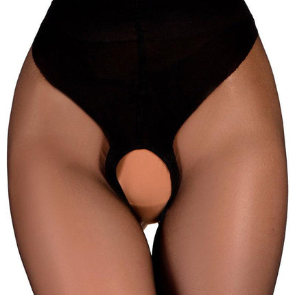 Ballerina - Open Kruis Panty - Flower Scrolls - 20 denier - Zwart-Erotiekvoordeel.nl