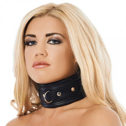 Rimba - Brede En Gevoerde Leren collar Met D-ring Zwart-Erotiekvoordeel.nl