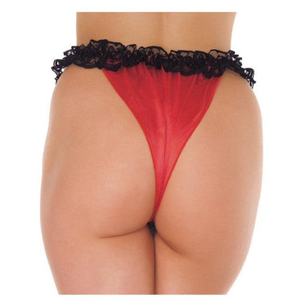 Amorable - Burlesque Slipje Met Kanten Ruche En Open Kruis - Zwart/Rood-Erotiekvoordeel.nl